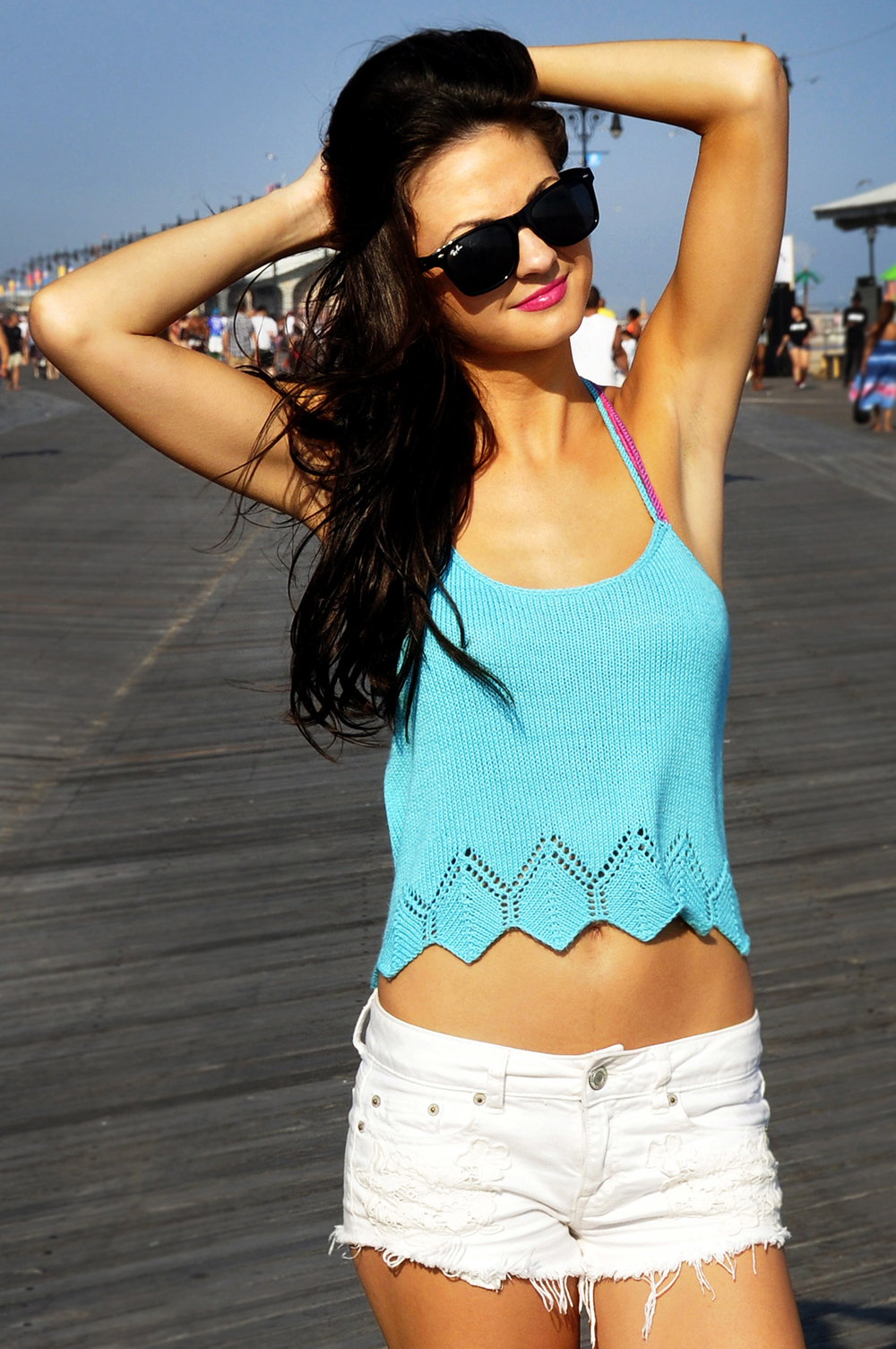 “Sunshine and Lollipops” Braided Strappy Back Tank Top with Geo Lace Edge